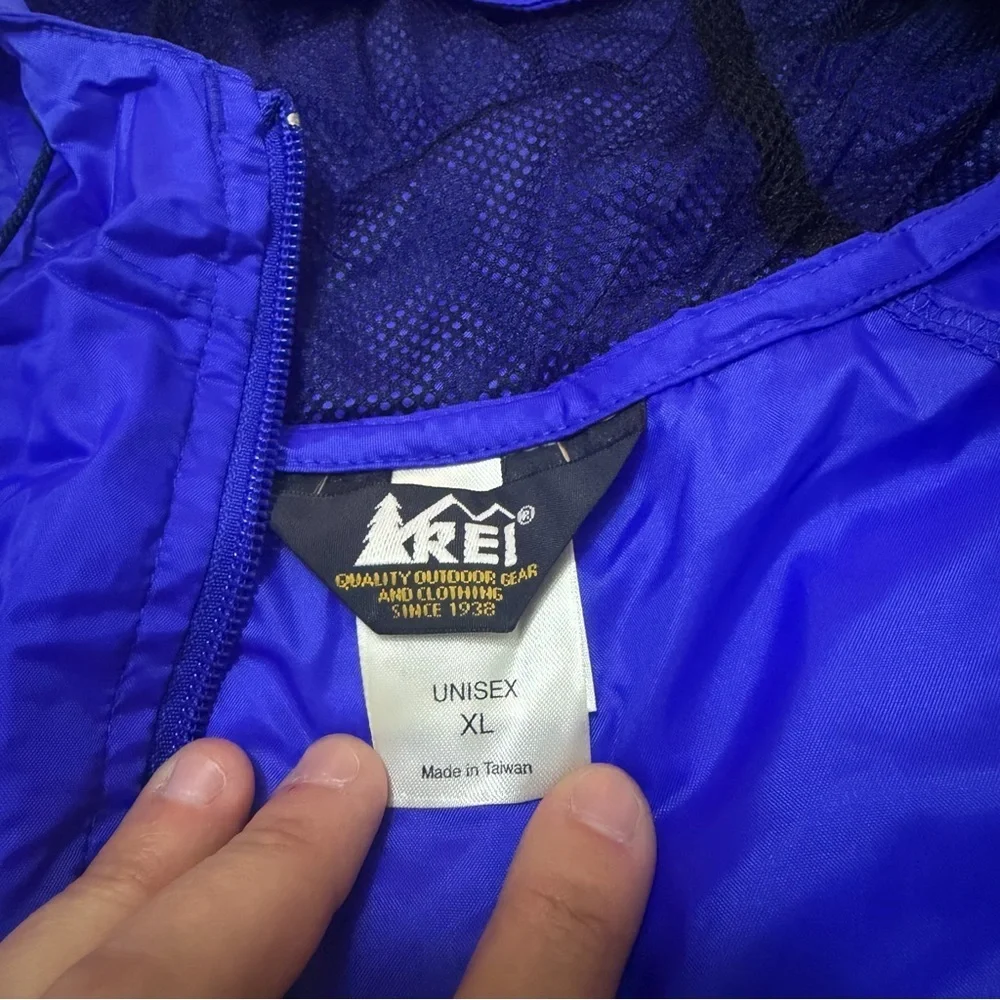 Vintage REI Windpack Packable Royal Blue Jacket Full Zip Hooded Unisex Size XL